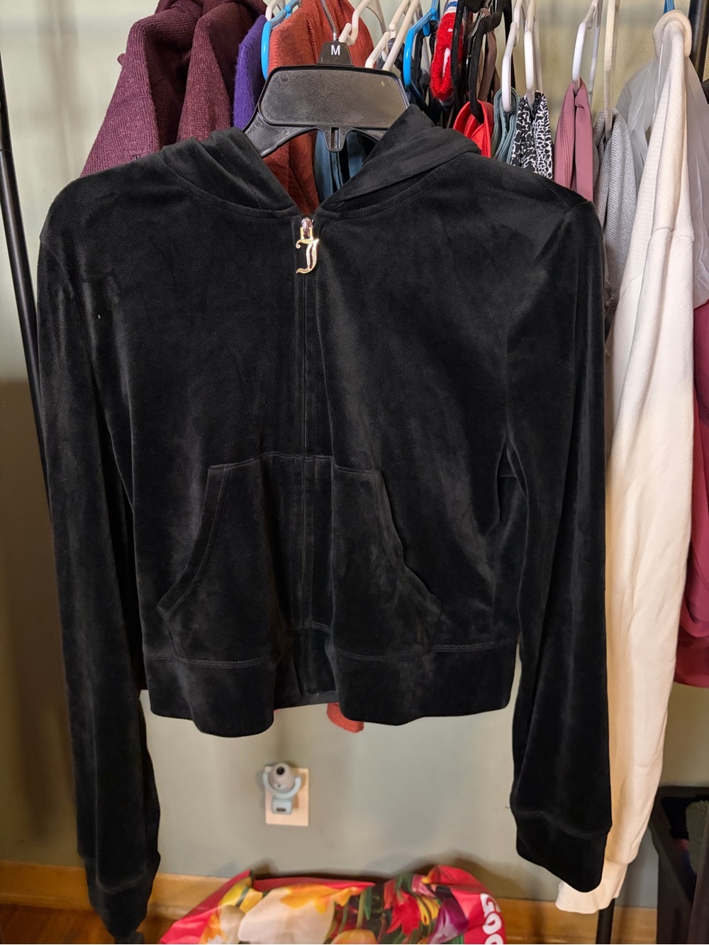 Juicy Couture Black Velour Zip Hoodie  J zipper Pull